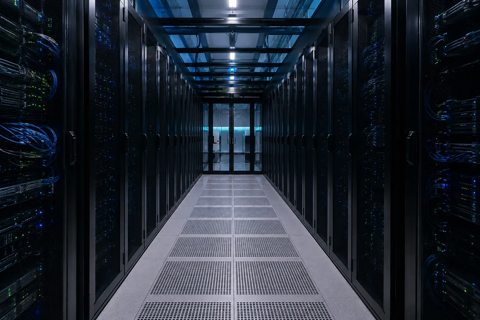 Corredor técnico representativo de infraestrutura de data center
